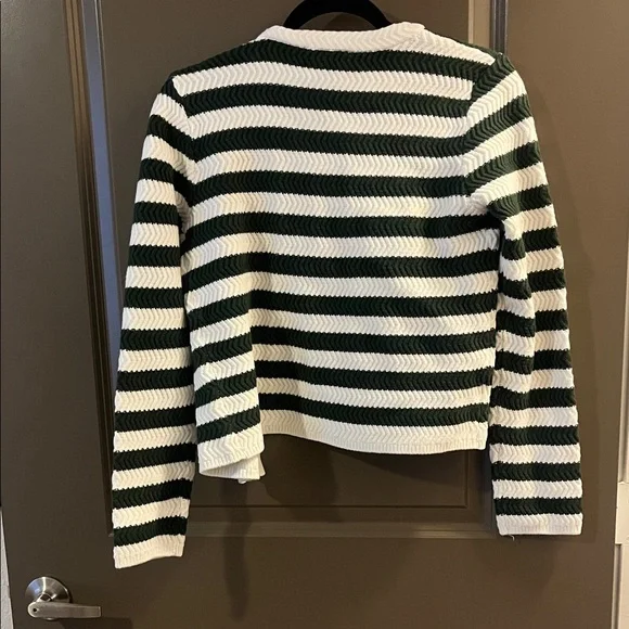 Ann Taylor Green and White Striped sweater jacket - Picture 4 of 4